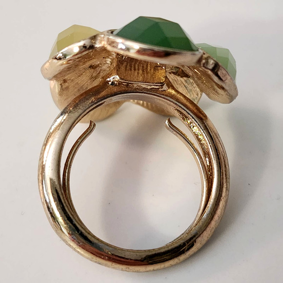 Designer Yellow & Green Multi-faceted Gemstone Cluster Flower Ring 7-9 (Insert) - Picture 4 of 5